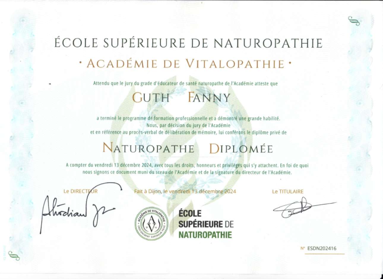 naturopathe dîplomée vitalopathie avcn