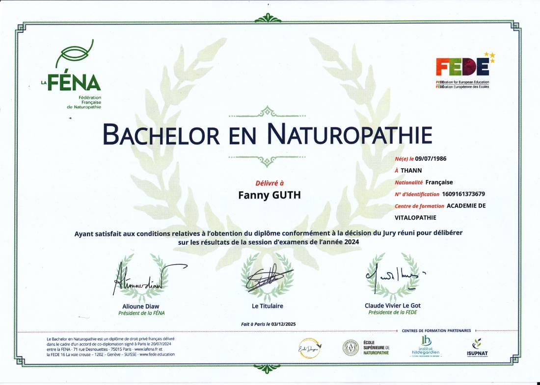 Naturopathe certifié FENA 